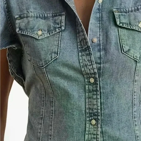 Ralph Lauren Blue Denim Ruffle Blouse - Picture 3 of 9